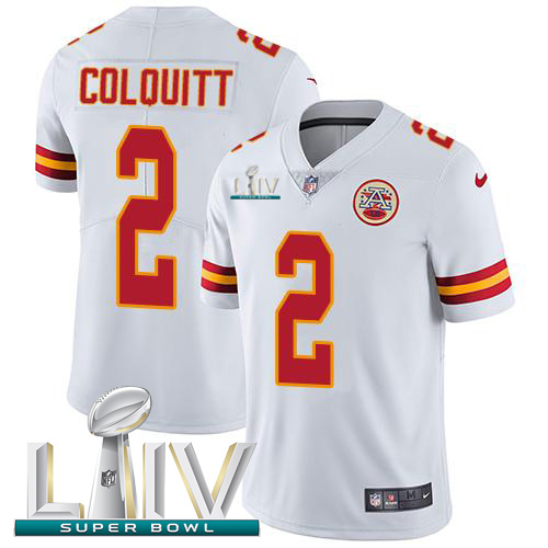 Kansas City Chiefs Nike #2 Dustin Colquitt White Super Bowl LIV 2020 Men Stitched NFL Vapor Untouchable Limited Jersey